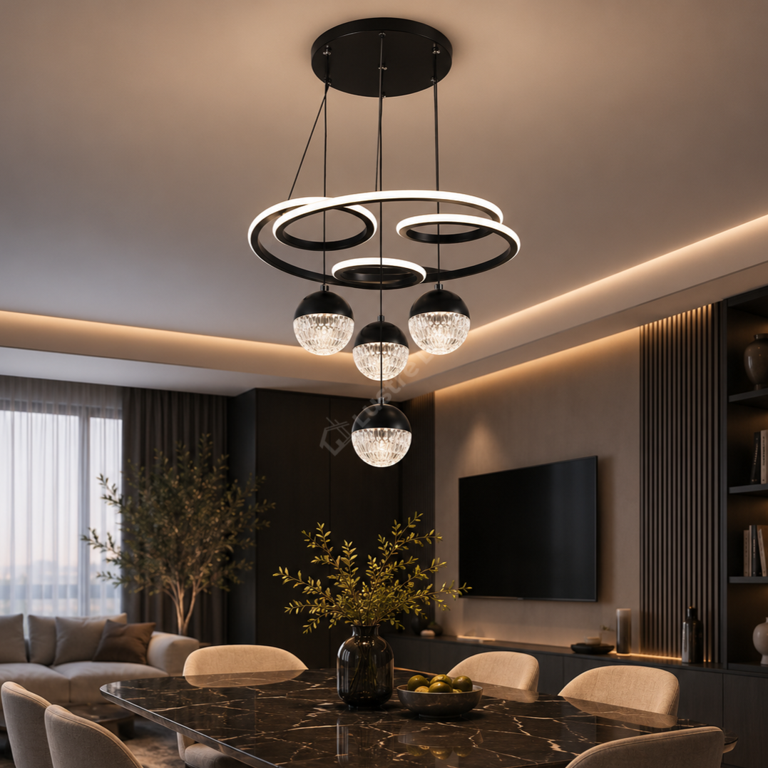 Lustra LED Suspendata Poko Black Echivalent 800W Telecomanda