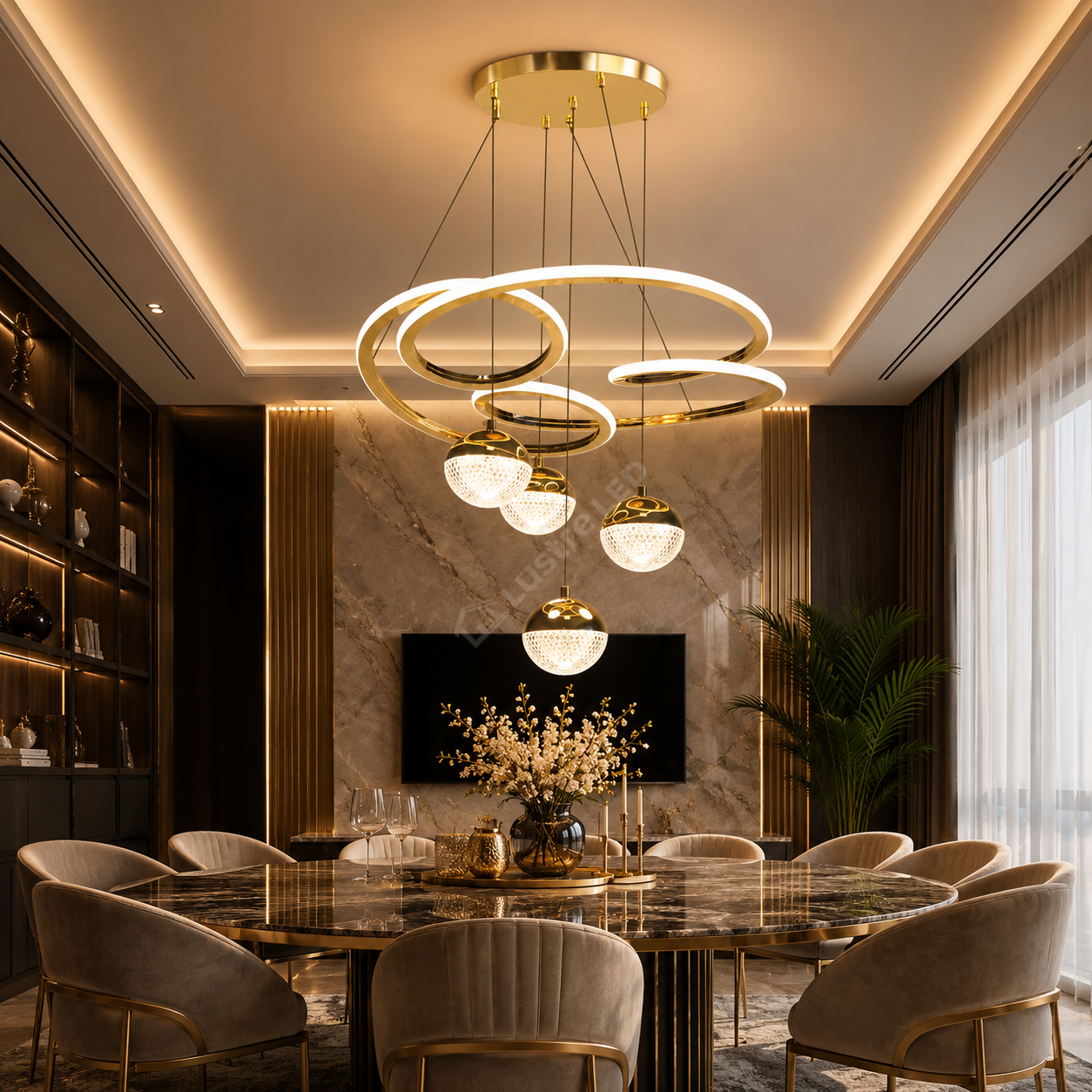 Lustra LED Suspendata Poko Gold Echivalent 800W Telecomanda