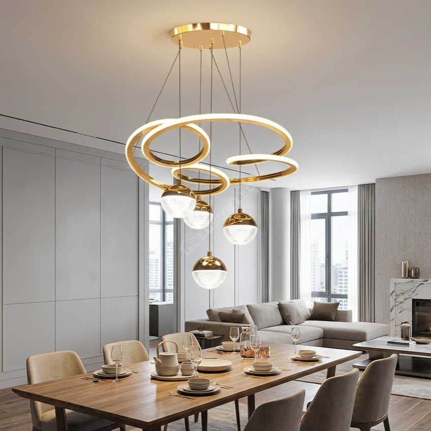 Lustra LED Suspendata Poko Gold Echivalent 800W Telecomanda