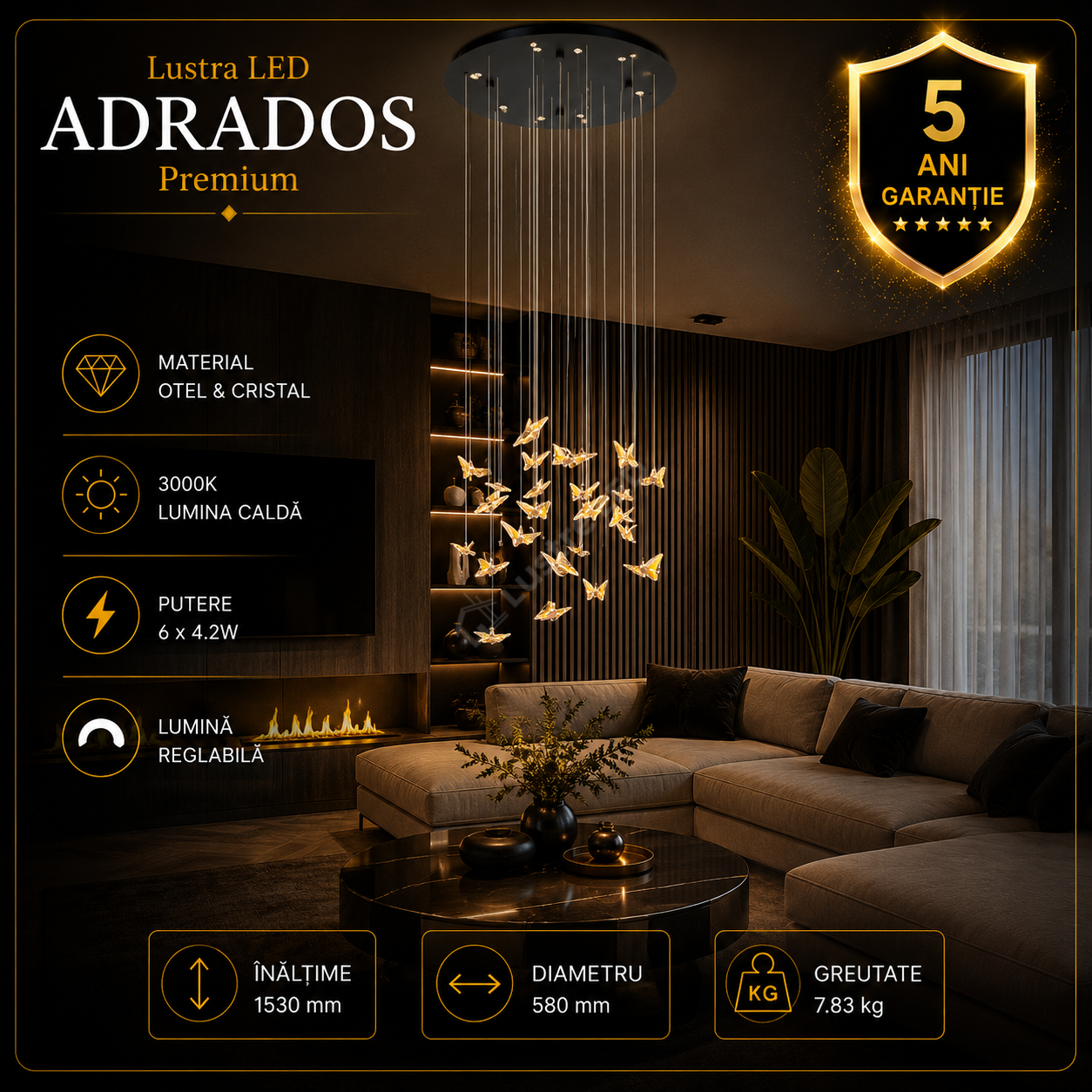 Lustra LED Suspendata Premium Adrados Black Ø58CM