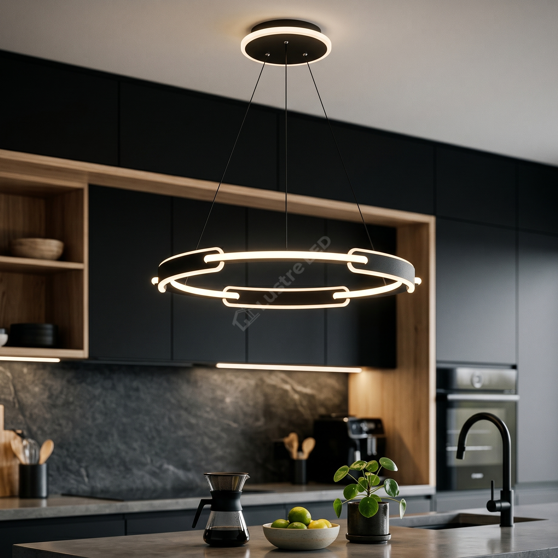 Lustra LED Suspendata Premium Black OMIRA Echivalent 300W Telecomanda