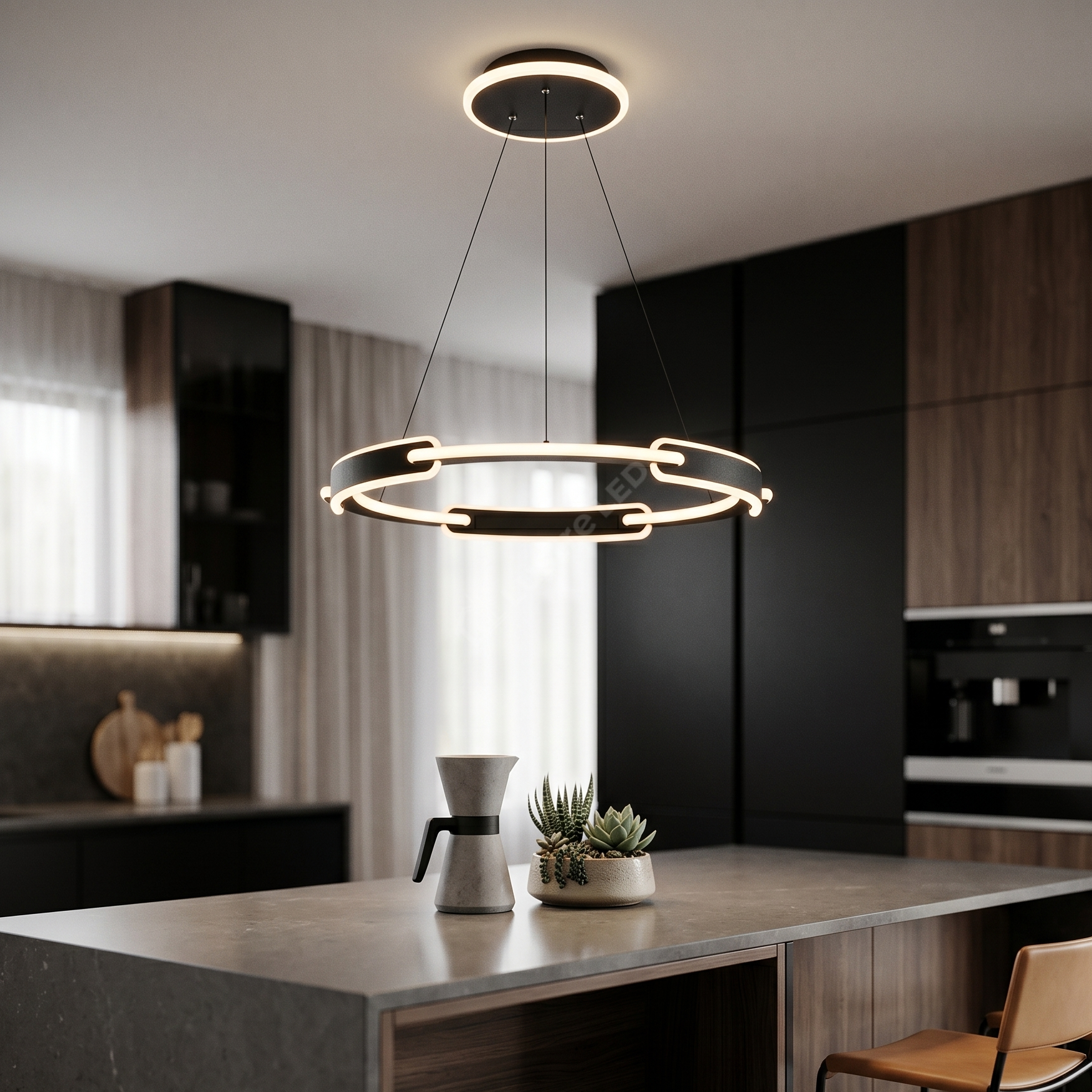 Lustra LED Suspendata Premium Black OMIRA Echivalent 300W Telecomanda