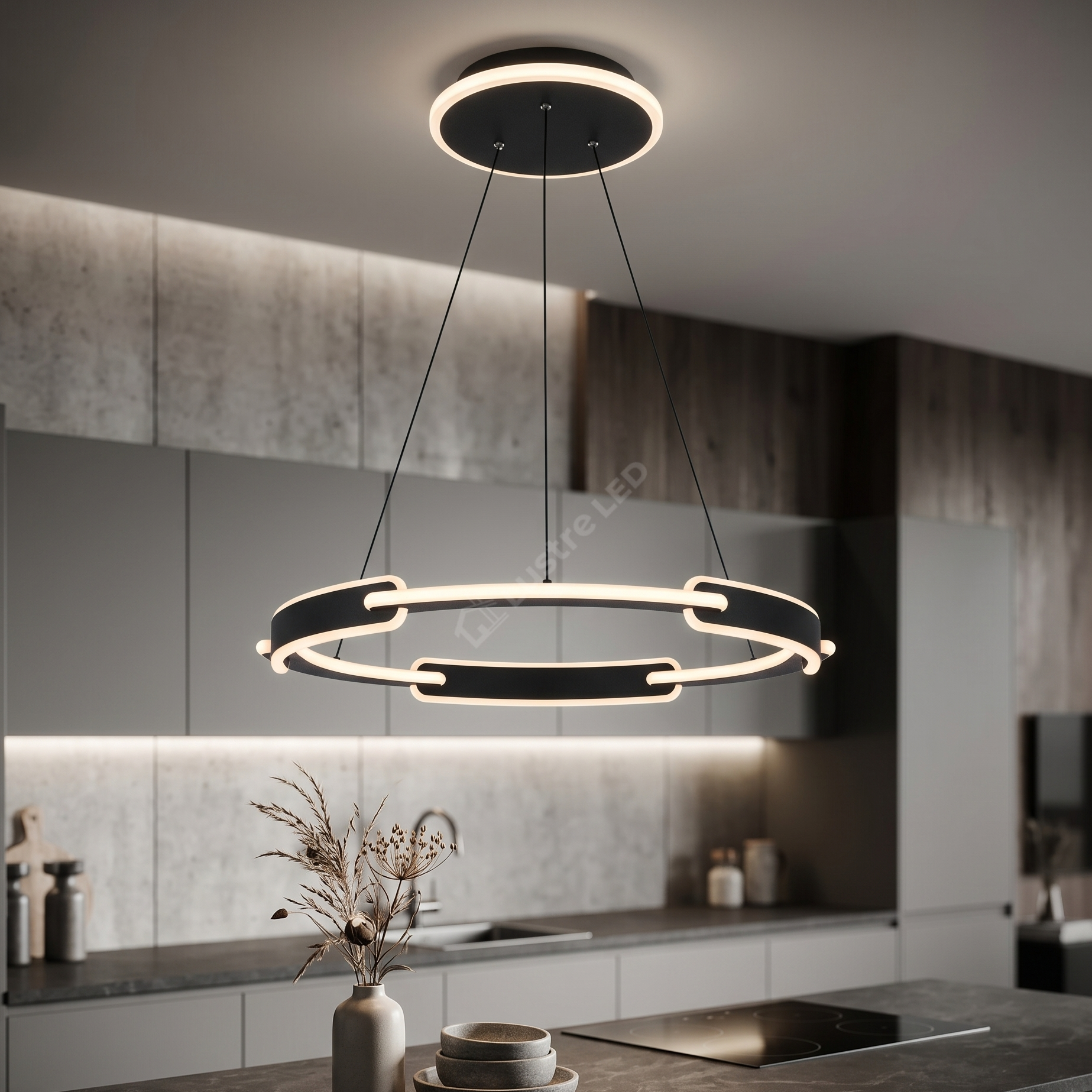 Lustra LED Suspendata Premium Black OMIRA Echivalent 300W Telecomanda