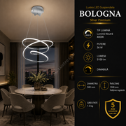 Lustra LED Suspendata Premium Bologna Silver Echivalent 500W | 4000K