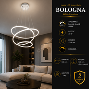 Lustra LED Suspendata Premium Bologna White Echivalent 500W | 4000K