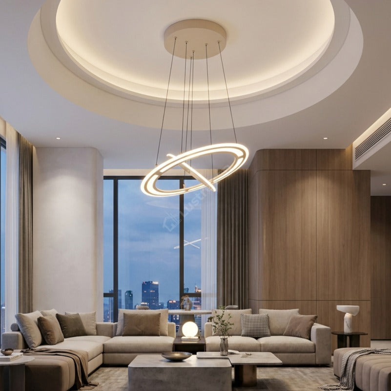 Lustra LED Suspendata Premium Cromer Beige - Inaltime Reglabila prin Telecomanda