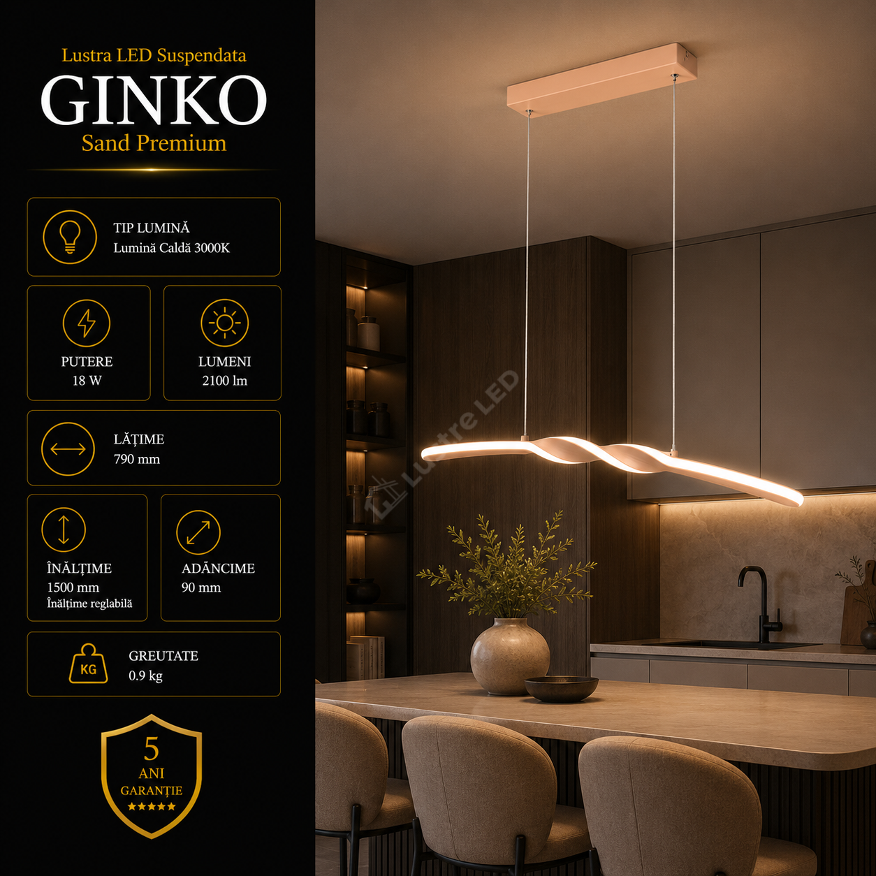 Lustra LED Suspendata Premium Ginko Cream Echivalent 200W | 3000K