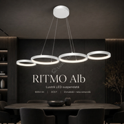 Lustra LED Suspendata RITMO White 4 Inele 88CM Echivalent 380W Telecomanda