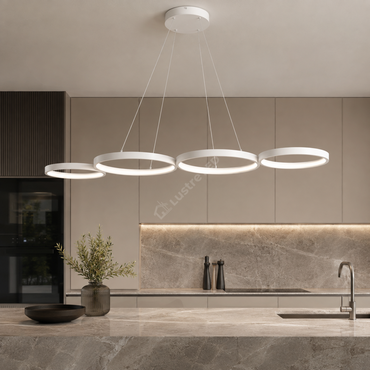 Lustra LED Suspendata RITMO White 4 Inele 88CM Echivalent 380W Telecomanda