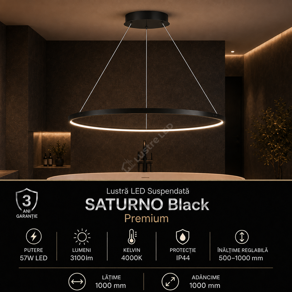 Lustra LED Suspendata Saturno Black Premium Echivalent 300W IP44