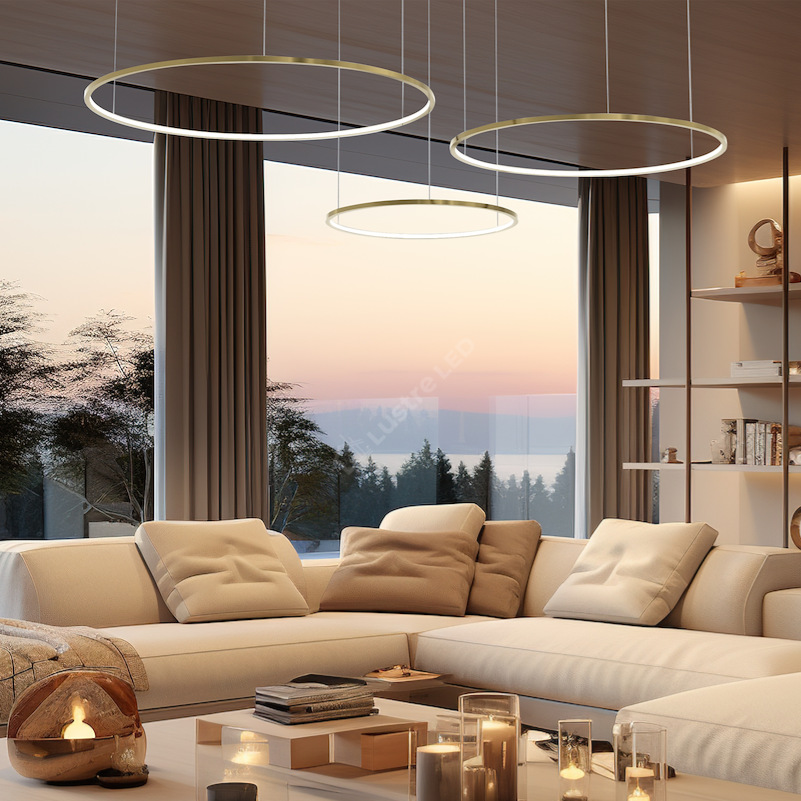 Lustra LED Suspendata Saturno Gold Premium cu 3 Segmente Echivalent 450W