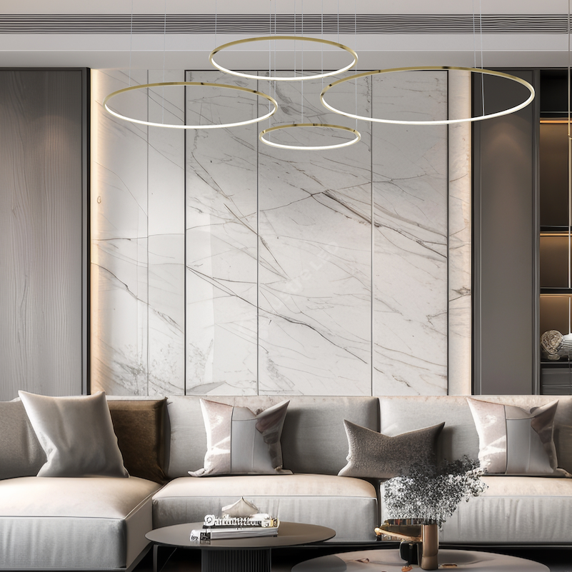 Lustra LED Suspendata Saturno Gold Premium cu 4 Segmente Echivalent 550W