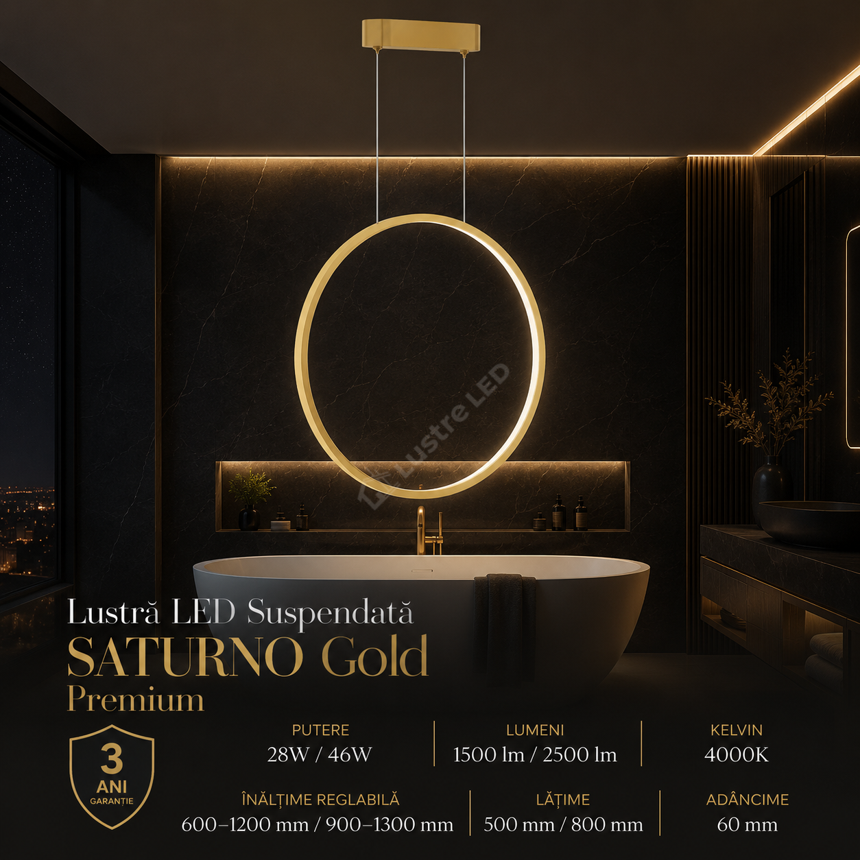 Lustra LED Suspendata Saturno Gold Premium IP44 | 50CM/80CM