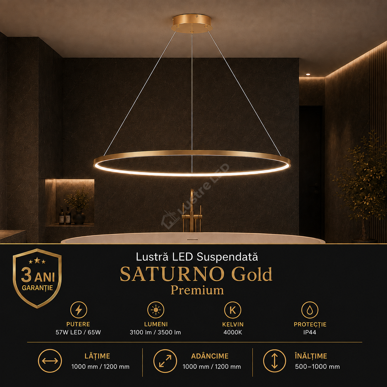 Lustra LED Suspendata Saturno Gold Premium IP44