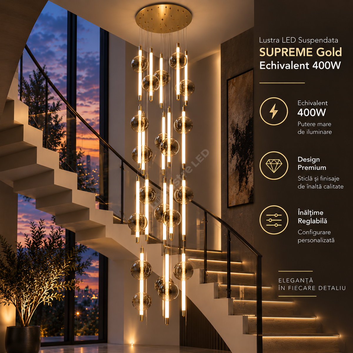 Lustra LED Suspendata SUPREME Gold Echivalent 400W