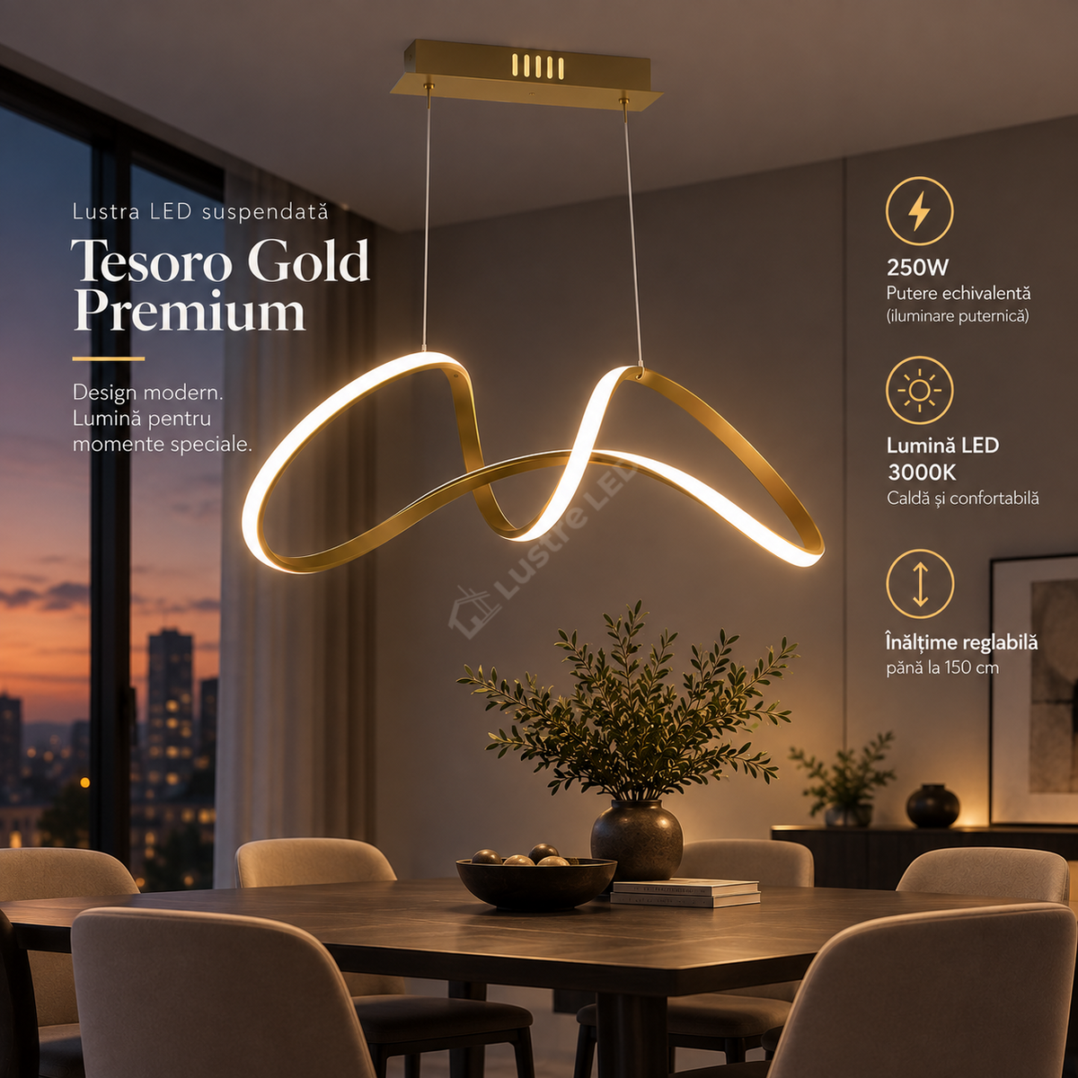 Lustra LED Suspendata Tesoro Gold Premium Echivalent 250W