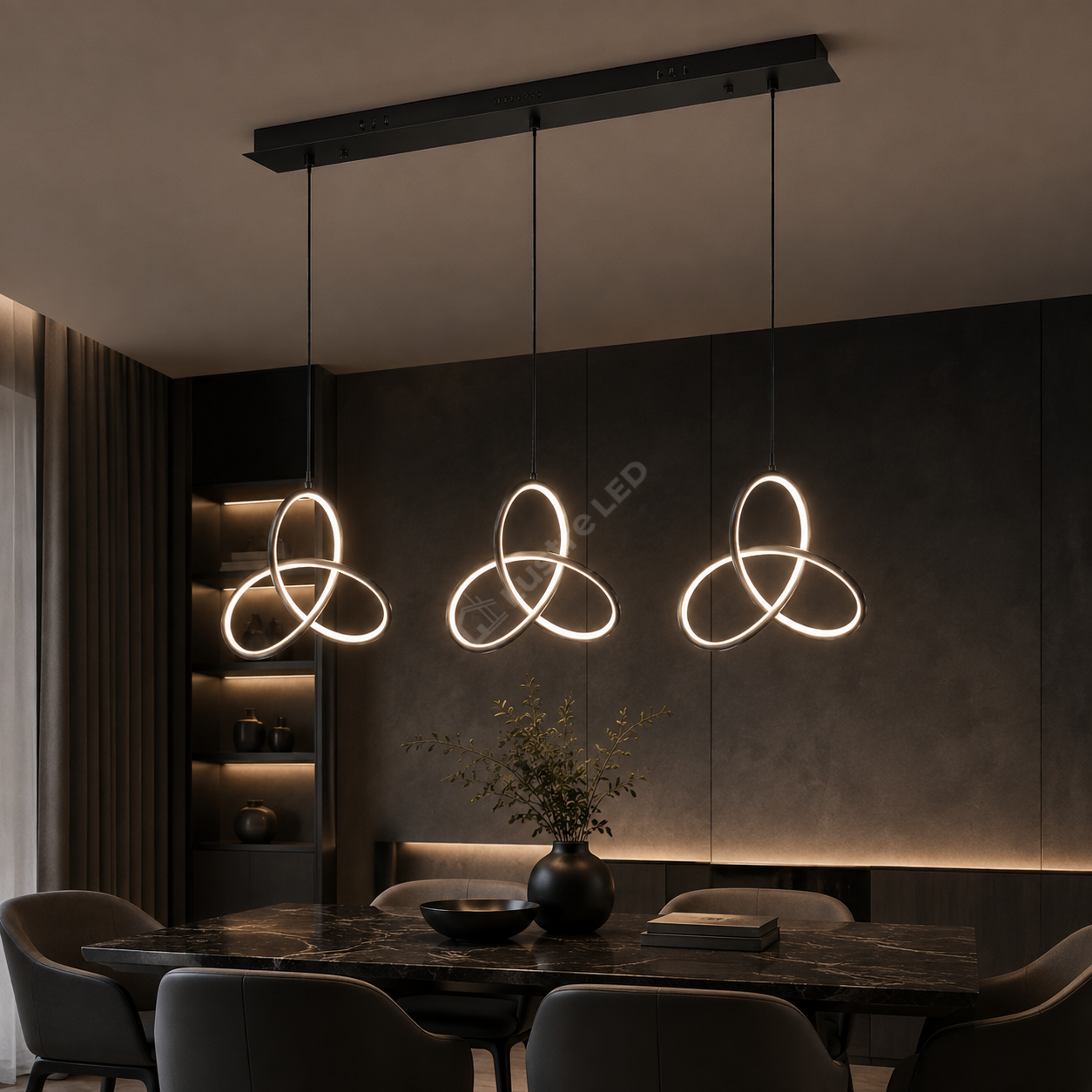 Lustra LED Suspendata TRIFOGLIO Black 75CM Echivalent 380W Telecomanda