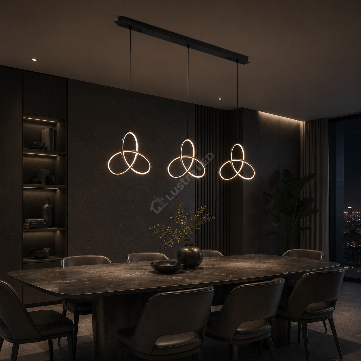 Lustra LED Suspendata TRIFOGLIO Black 75CM Echivalent 380W Telecomanda
