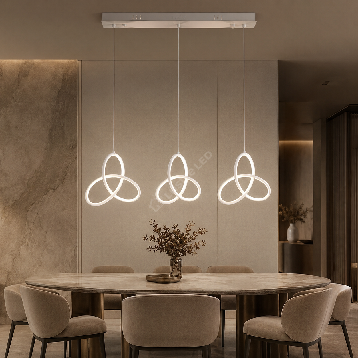 Lustra LED Suspendata TRIFOGLIO White 75CM Echivalent 380W Telecomanda