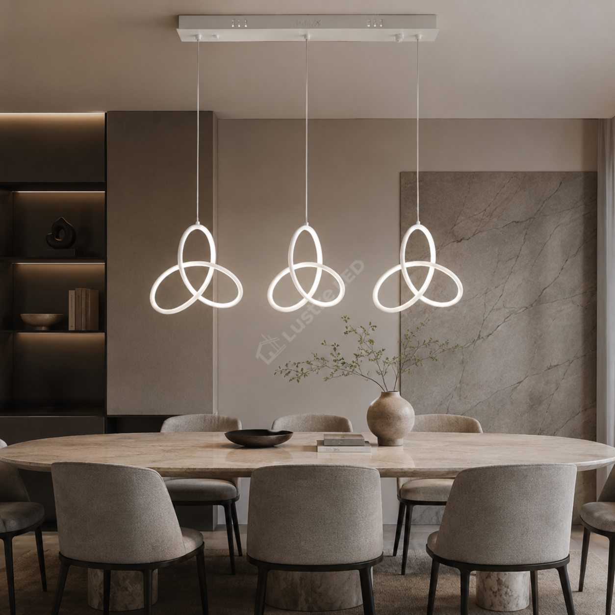Lustra LED Suspendata TRIFOGLIO White 75CM Echivalent 380W Telecomanda