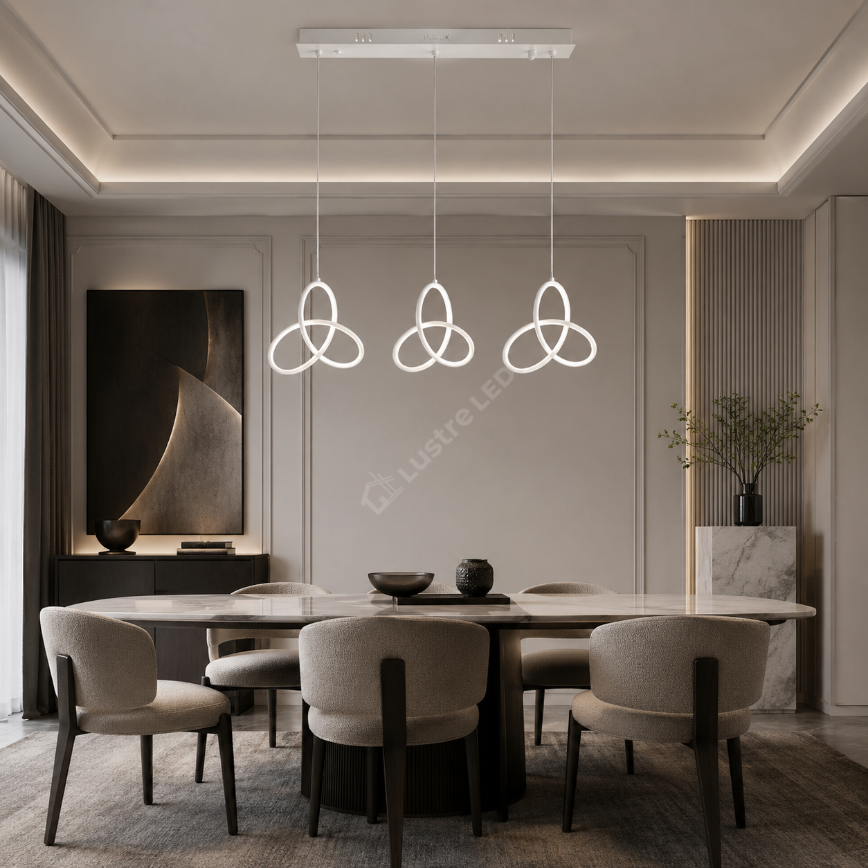 Lustra LED Suspendata TRIFOGLIO White 75CM Echivalent 380W Telecomanda