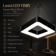 Lustra LED Suspendata VISBY Black Patrata Echivalent 150W