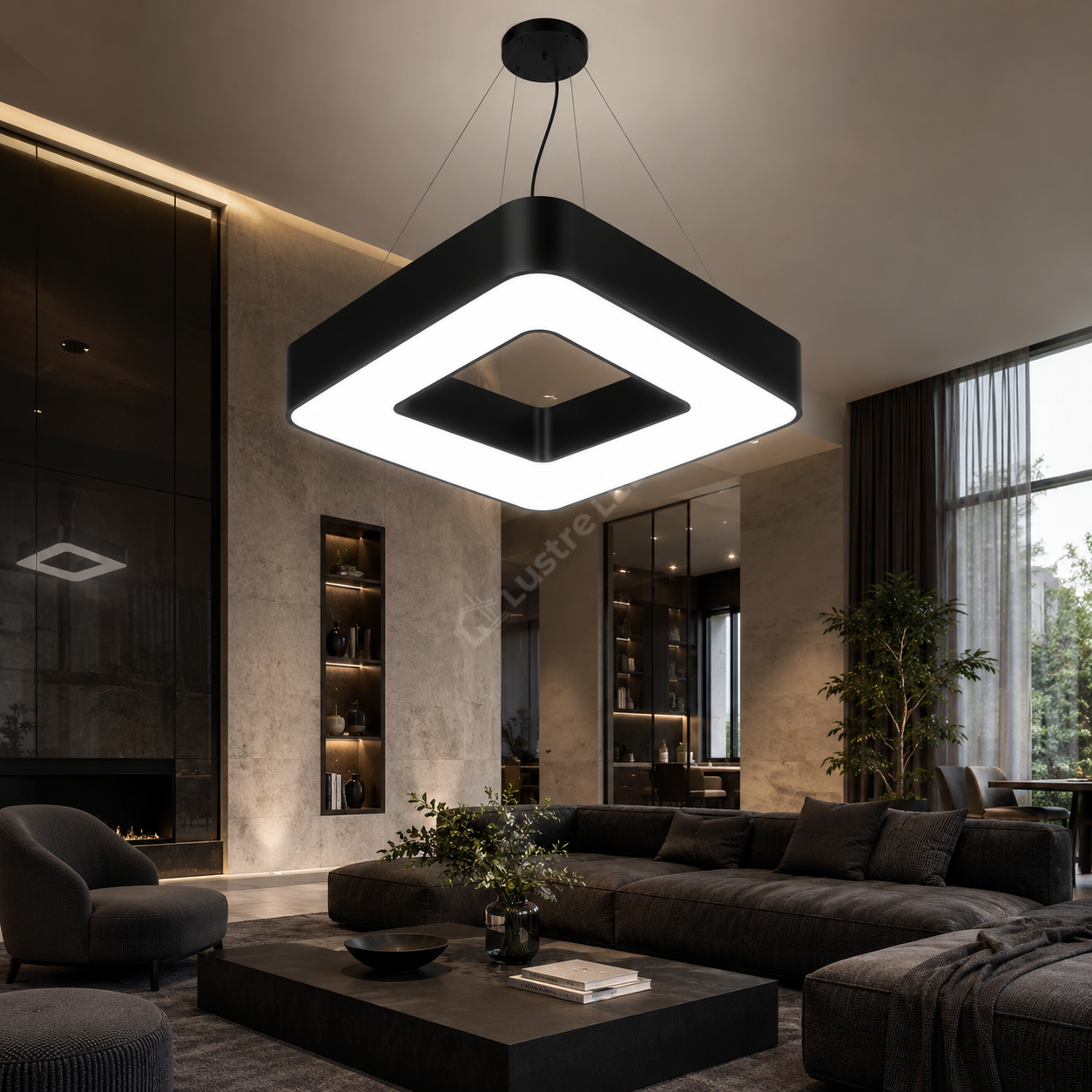 Lustra LED Suspendata VISBY Black Patrata Echivalent 150W