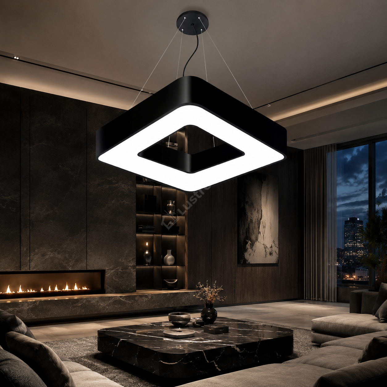 Lustra LED Suspendata VISBY Black Patrata Echivalent 150W