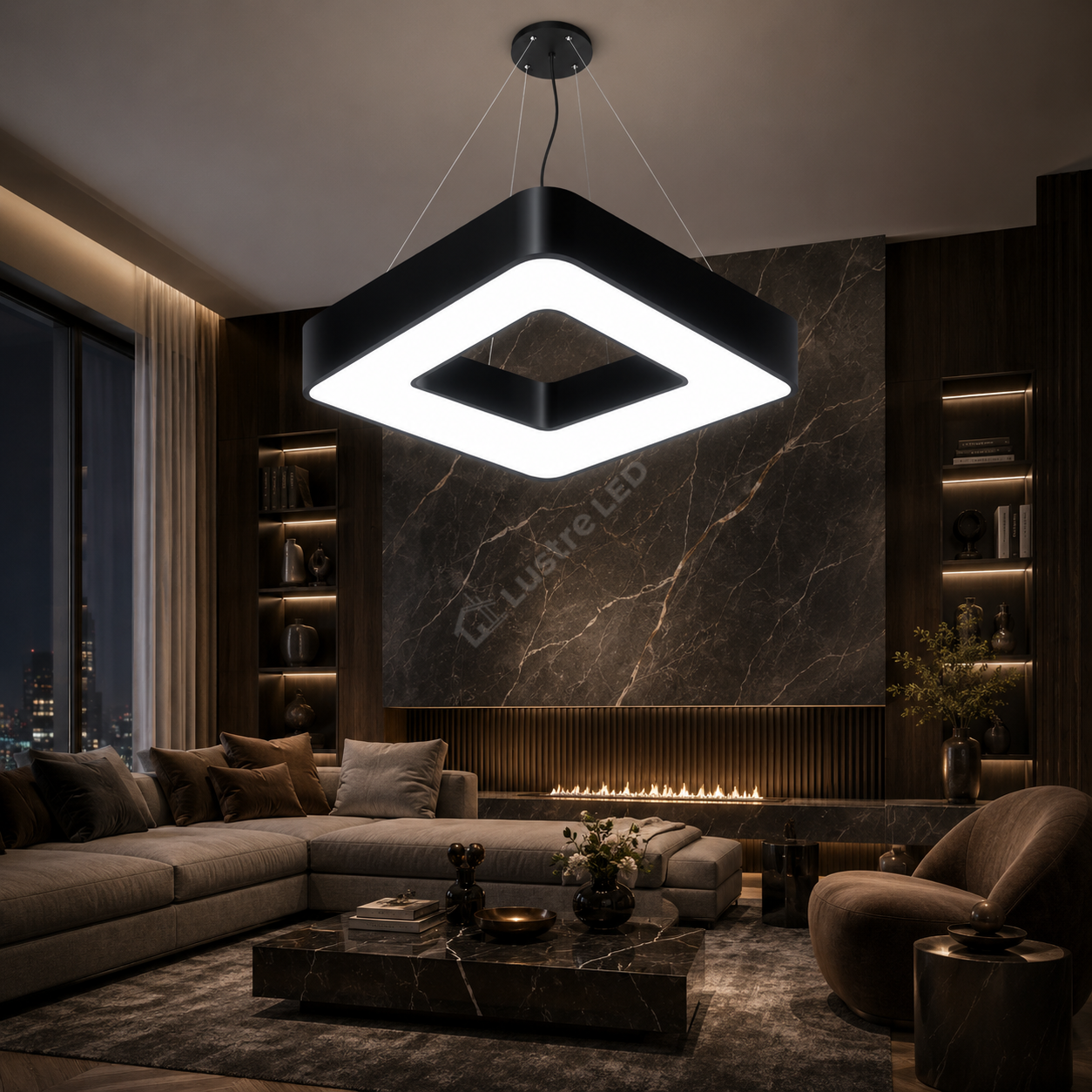Lustra LED Suspendata VISBY Black Patrata Echivalent 150W