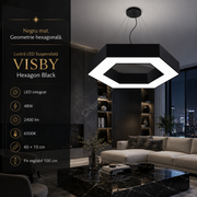 Lustra LED Suspendata VISBY Hexagon Black 60CM Echivalent 150W
