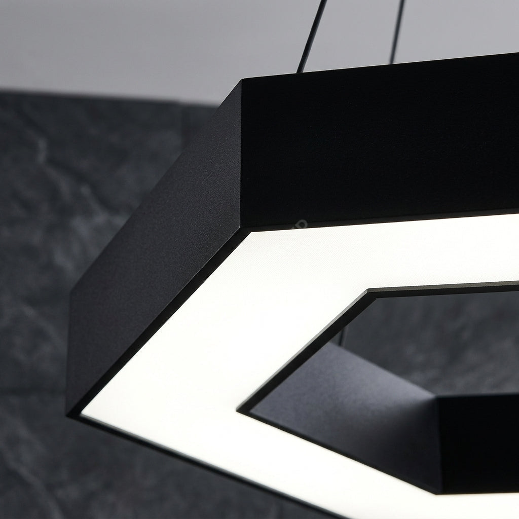 Lustra LED Suspendata VISBY Hexagon Black 60CM Echivalent 150W
