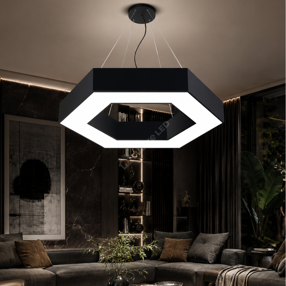 Lustra LED Suspendata VISBY Hexagon Black 60CM Echivalent 150W