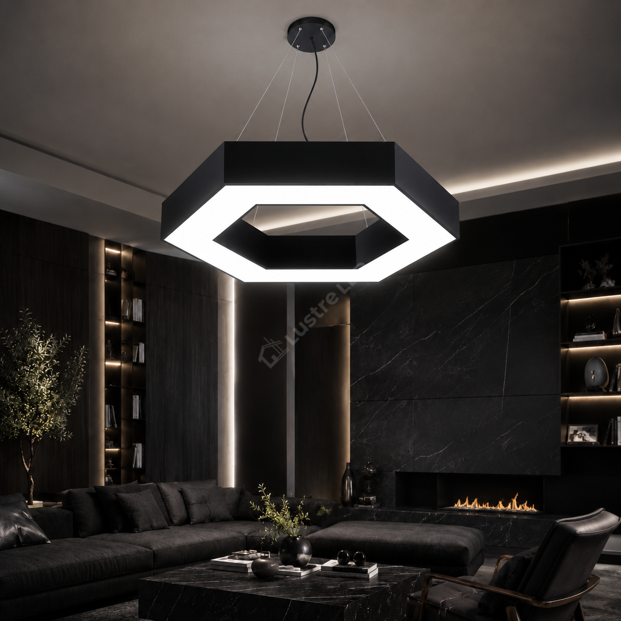 Lustra LED Suspendata VISBY Hexagon Black 60CM Echivalent 150W