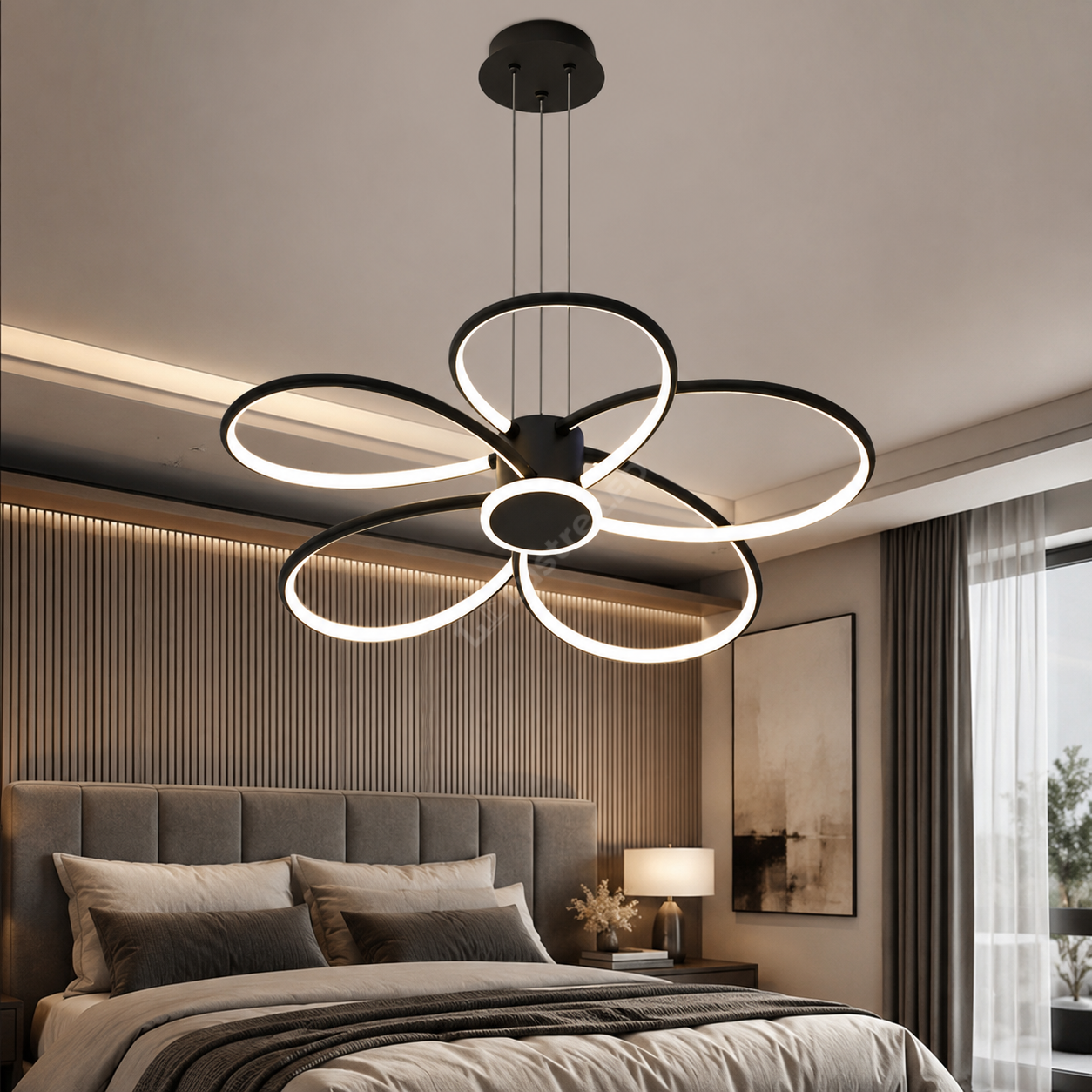 Lustra LED Suspendata ZUVY Black Echivalent 600W Telecomanda