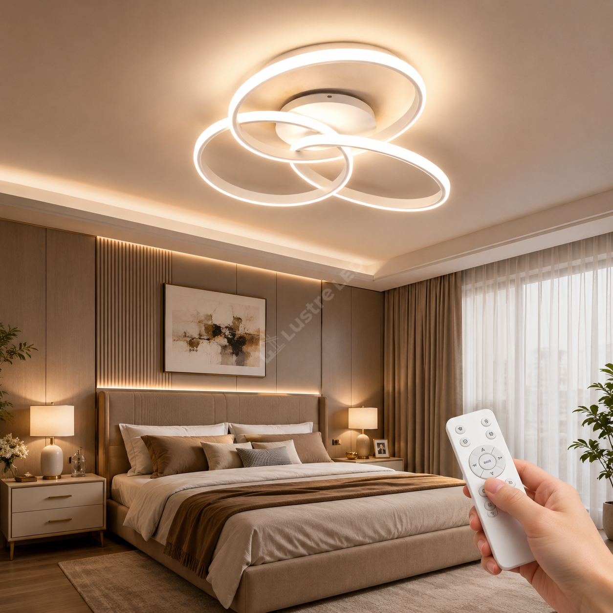 Lustra LED Three RINGS White Echivalent 400W cu Telecomanda