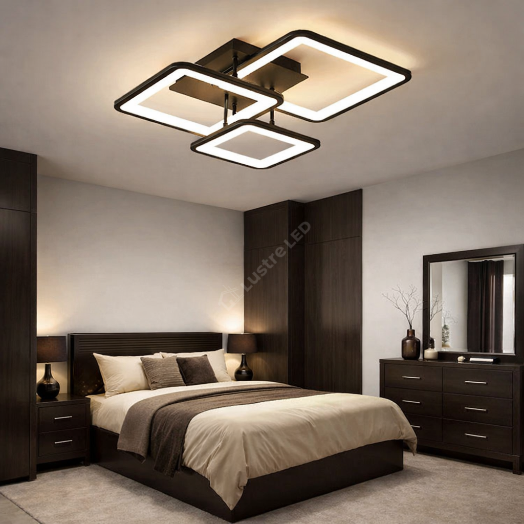 Lustra LED Three Square BROWN Echivalent 400W Telecomanda
