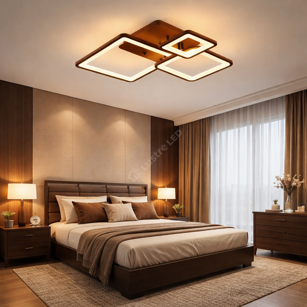 Lustra LED Three Square BROWN Echivalent 400W Telecomanda