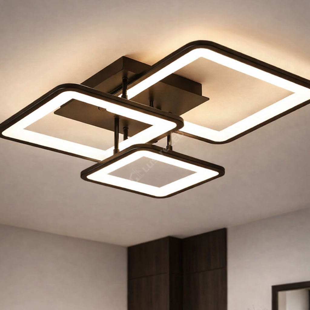 Lustra LED Three Square BROWN Echivalent 400W Telecomanda