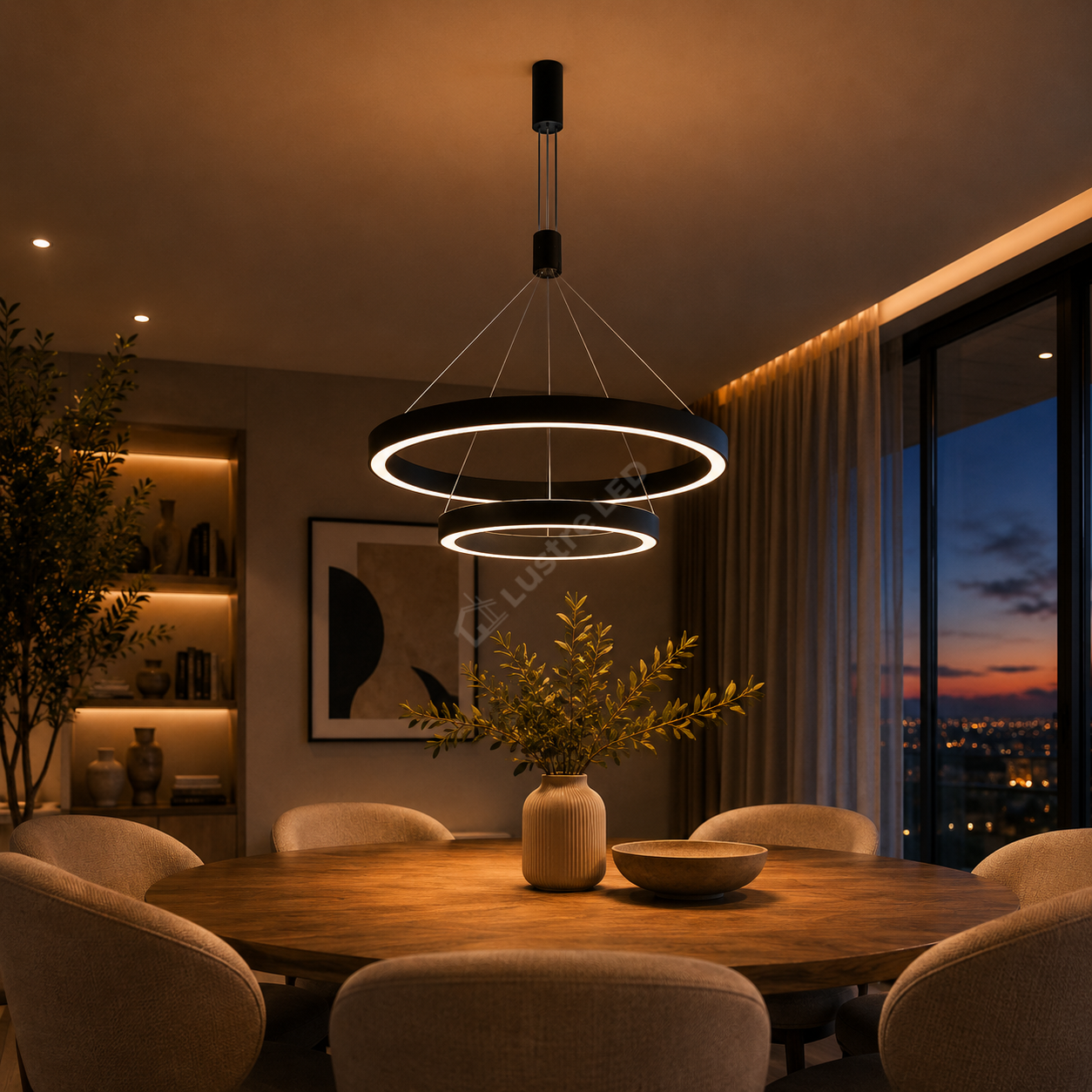 Lustra LED TULLIO Black, 6500lm, CCT, 2 Segmente 60/40cm