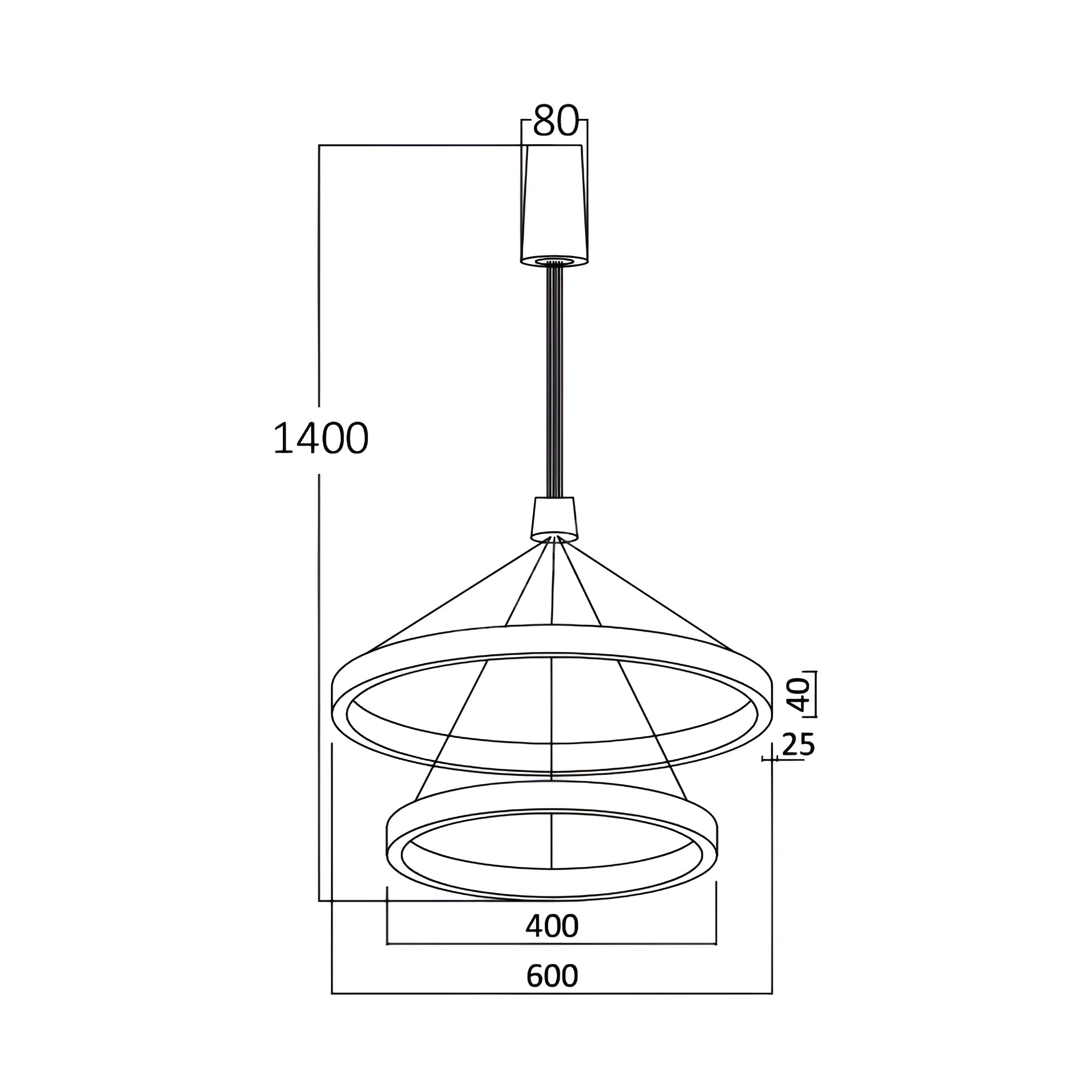 Lustra LED TULLIO Black, 6500lm, CCT, 2 Segmente 60/40cm