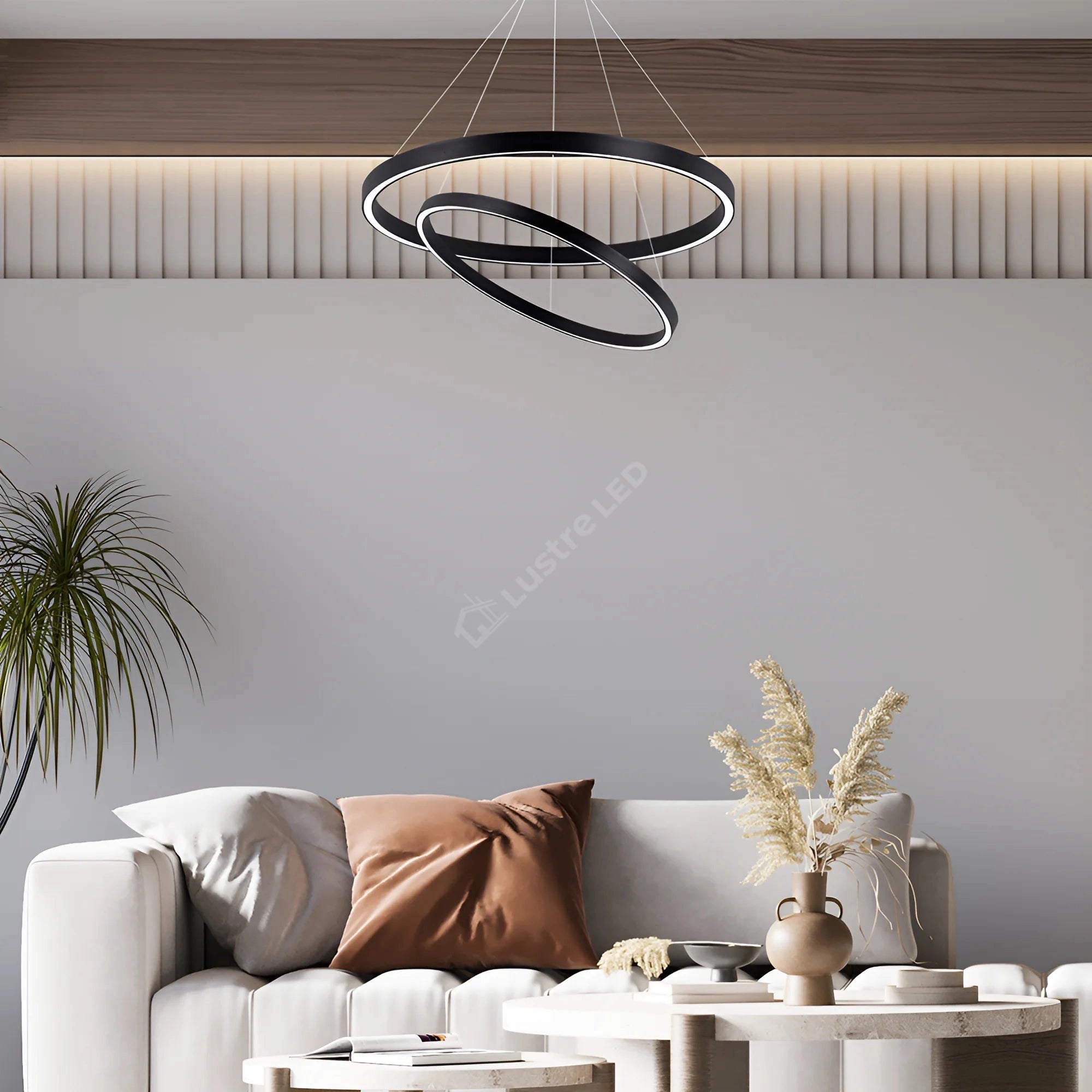 Lustra LED TULLIO Black, 6500lm, CCT, 2 Segmente 60/40cm