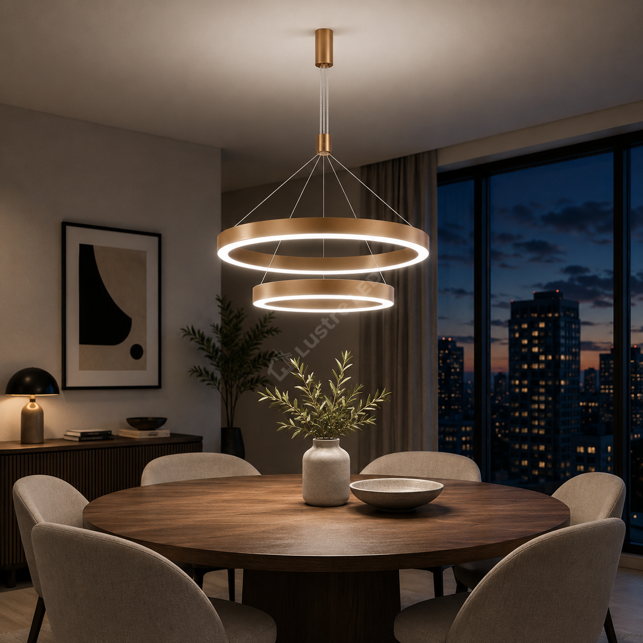 Lustra LED TULLIO Gold, 6500lm, CCT, 2 Segmente 60/40cm