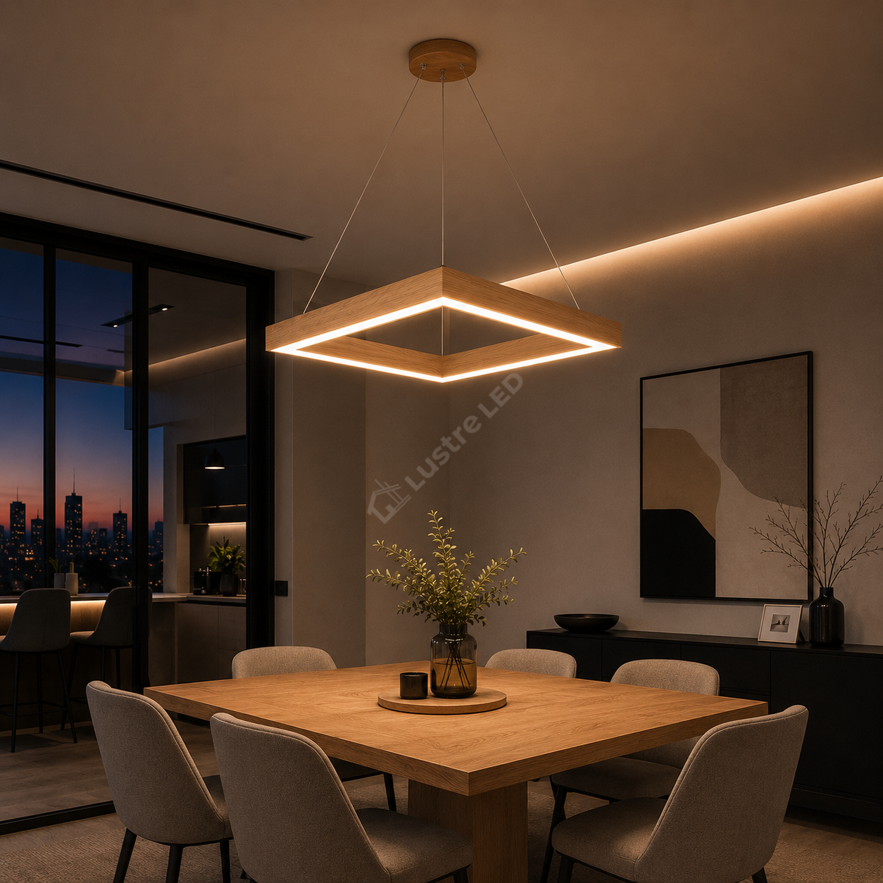 Lustra LED TULLIO SQUARE Brown, 3680lm, CCT, 45cm