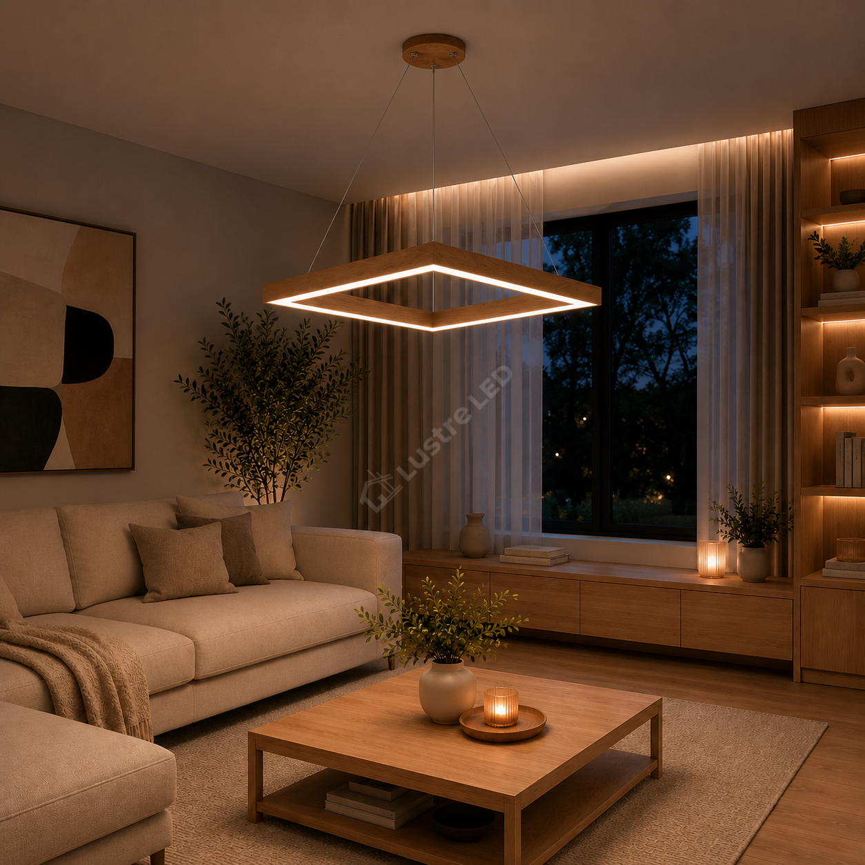 Lustra LED TULLIO SQUARE Brown, 3680lm, CCT, 45cm