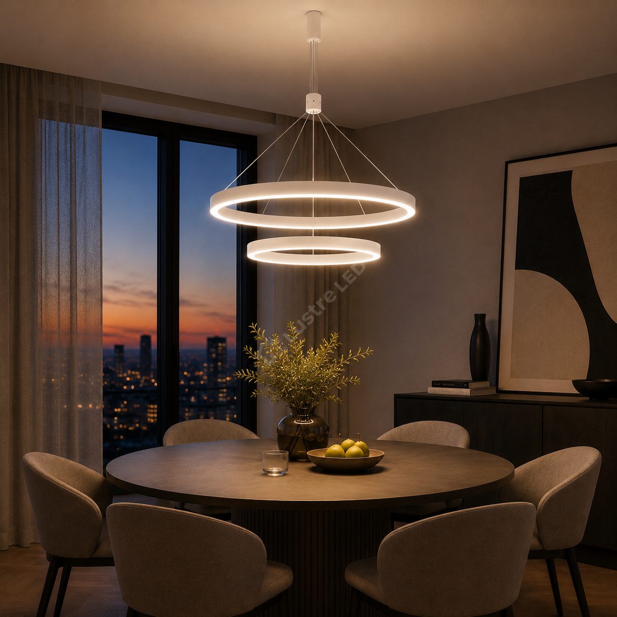 Lustra LED TULLIO White, 6500lm, CCT, 2 Segmente 60/40cm