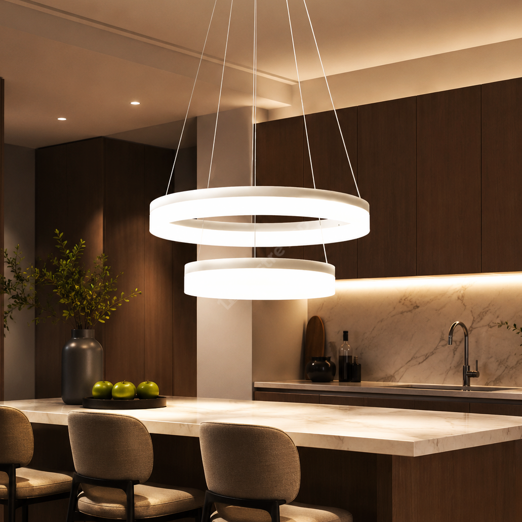 Lustra LED WILLY White 2 Segmente 40+60cm Echivalent 600W Telecomanda