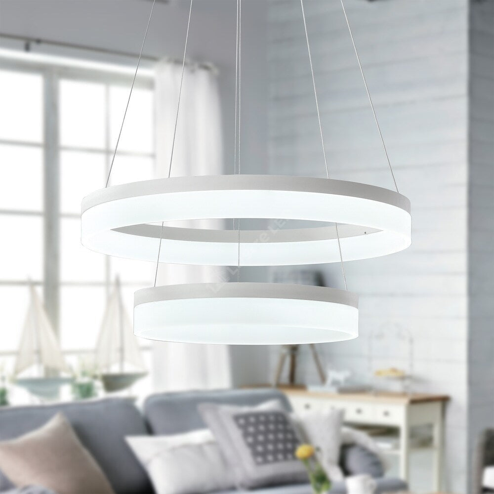 Lustra LED WILLY White 2 Segmente 40+60cm Echivalent 600W Telecomanda