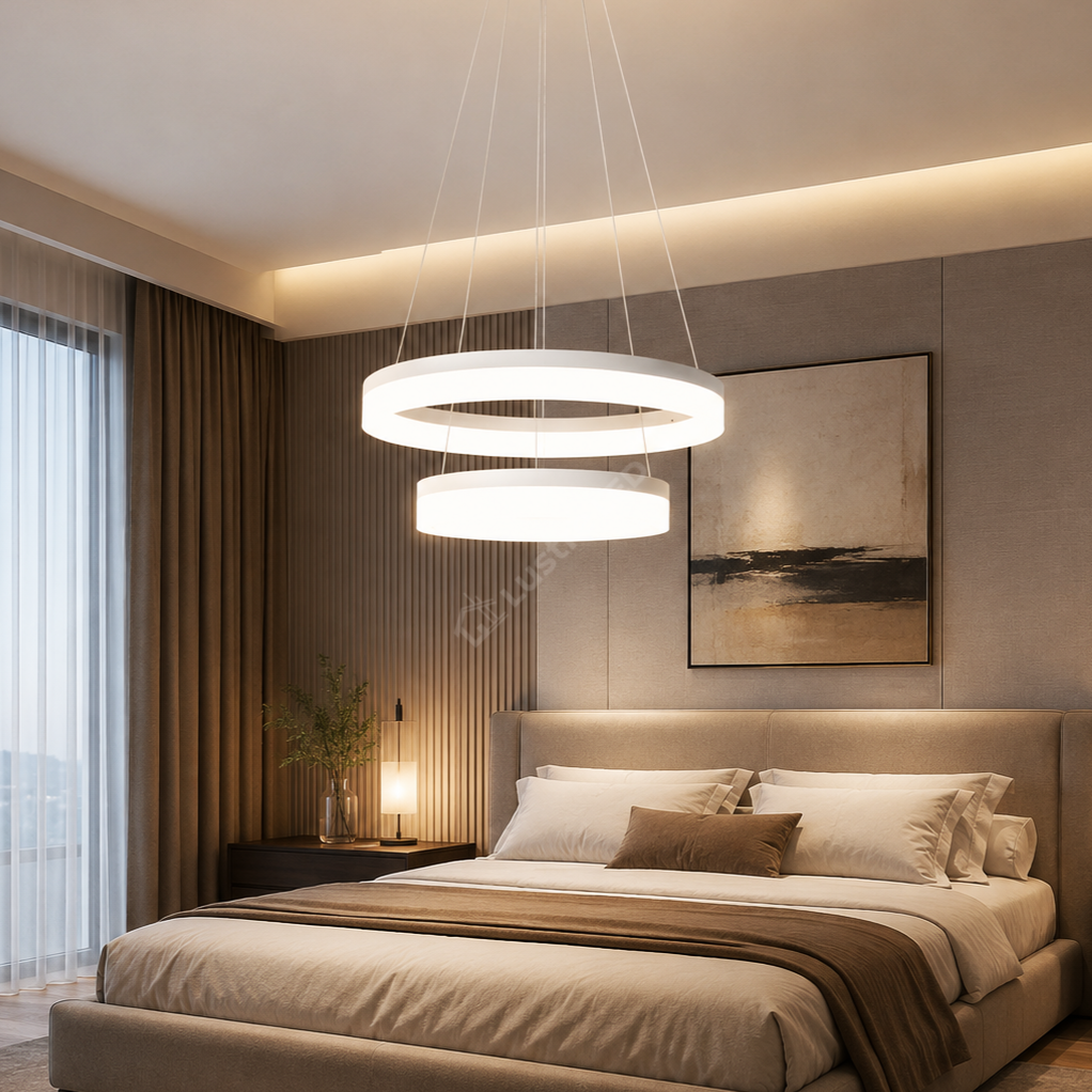 Lustra LED WILLY White 2 Segmente 40+60cm Echivalent 600W Telecomanda