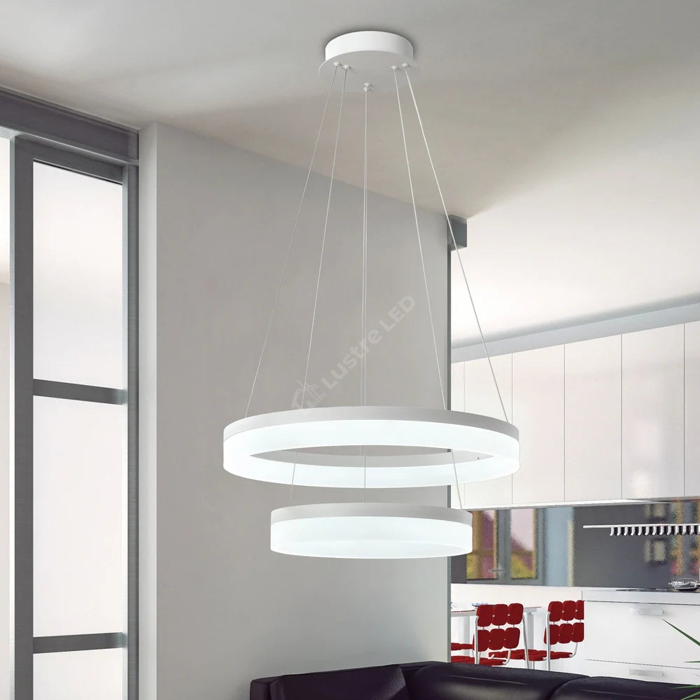 Lustra LED WILLY White 2 Segmente 40+60cm Echivalent 600W Telecomanda