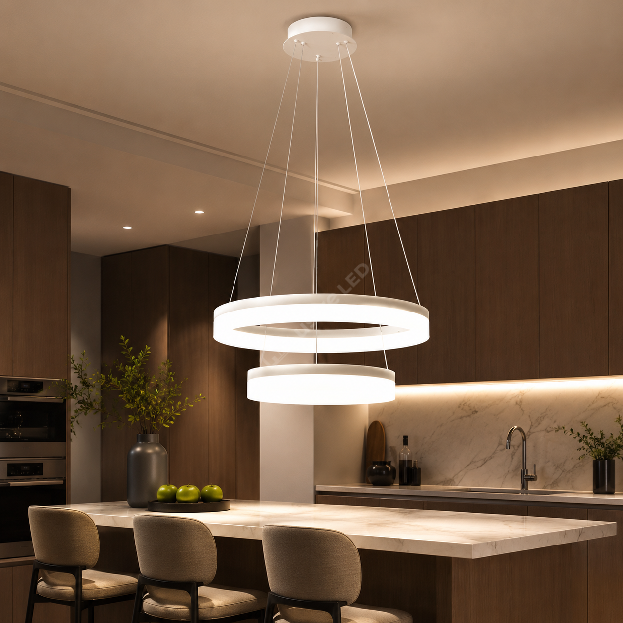 Lustra LED WILLY White 2 Segmente 40+60cm Echivalent 600W Telecomanda